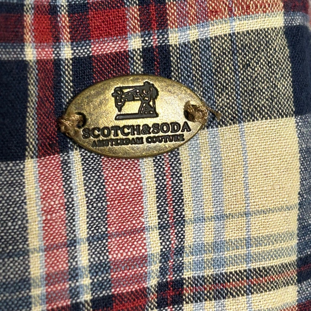 Scotch & Soda XXL Mens Plaid Cotton Linen Shirt Long Sleeve Button‎ Up Pockets - Picture 7 of 10